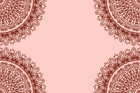 Romantic greeting card with floral mandala border. vector illustration. beige color. template for wedding invitation, greeting cardのイラスト素材