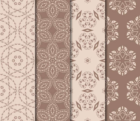 set of 4 creative geometric seamless pattern. vector illustration. beige color. for interior design, wallpaper, invitationのイラスト素材