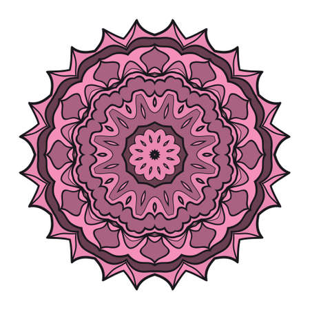 mandala round ornament design for greeting card, invitation, tattoo. Vector illustration. purple colorのイラスト素材