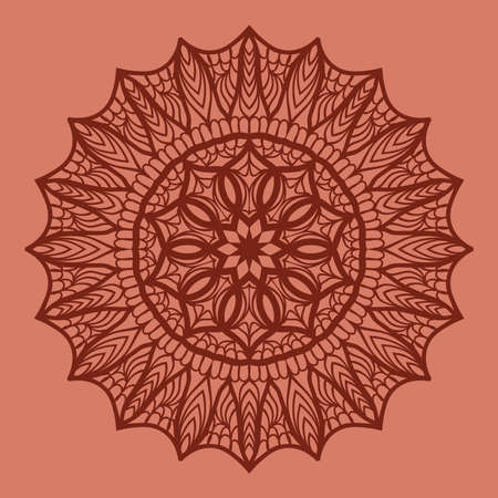 Bright background with mandala ornament. vector illustration. brick colorのイラスト素材