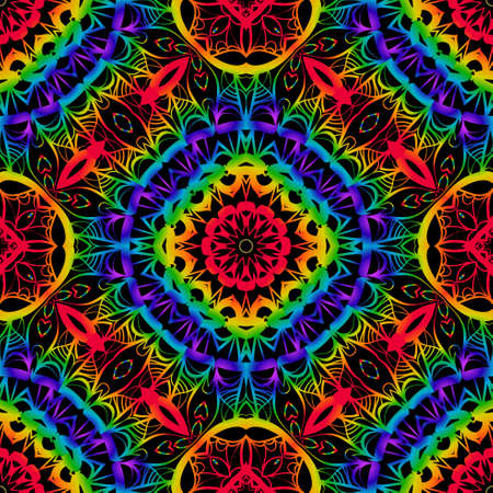 psychodelic color seamless pattern with mandala element. Perfect for printing on fabric or paper. vector illustrationのイラスト素材
