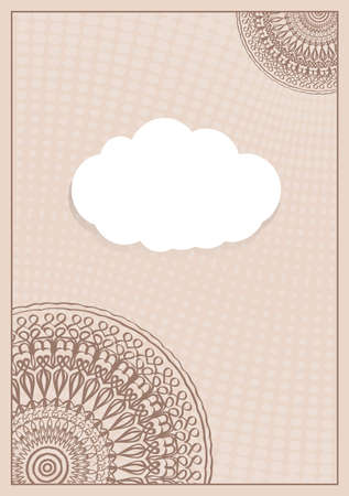 Template for Greeting Card. Beige Color. Design Invitation with Cloud, Floral pattern. Vector illustrationのイラスト素材