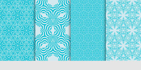 Set of simple geometric decorative seamless pattern for interior design, wallpaper, textiles in blue color.のイラスト素材