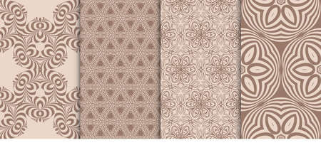 Set of 4 geometric patterns with elements of floral design. Fashion vector illustration. Seamless patternのイラスト素材