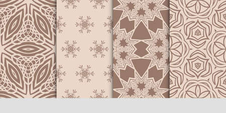 set of art romantic geometric floral seamless pattern. Vector illustration. for print fabric, paper , wallpaper. coffee colorのイラスト素材