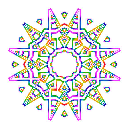 Rainbow color Hand-Drawn Henna Ethnic Mandala. Circle lace ornament. Vector illustration. for coloring book, greeting card, invitation, tattoo. Anti-stress therapy pattern.のイラスト素材