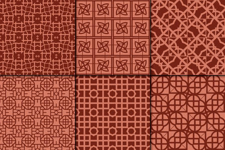 Decorative geometric pattern set. Seamless. Arabesque. vector illustration. red brick color. for...