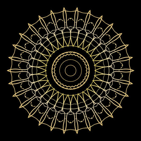 Ethnic gold color Mandala. black background. Decorative pattern. Vector illustration.のイラスト素材