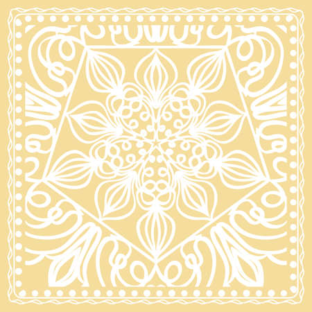 Pattern Print for Fabric. Pattern of Mandala with Border. Vector illustration. Golden color. For Print Bandana, Shawl, Carpetのイラスト素材