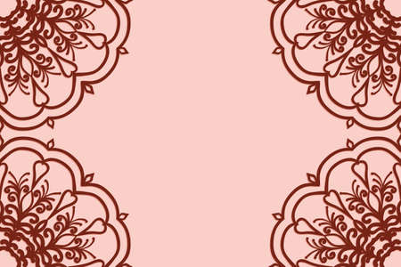 Vintage Wedding Invitation card with Mandala ornament. Vector illustration. Frame with floral elements. Beige colorのイラスト素材