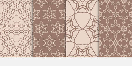 Set of Ornamental design. Modern seamless geometry pattern. Vector illustration. For interior design, printing, web and textile design. beige colorのイラスト素材