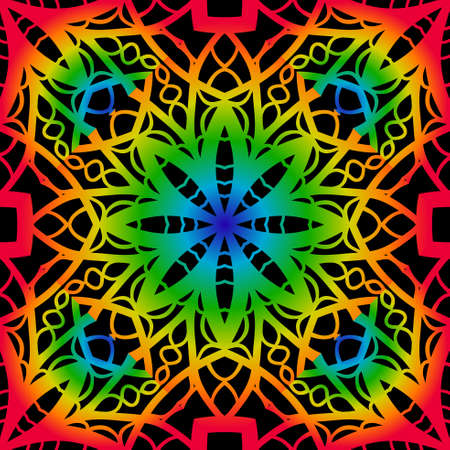 Seamless background with modern design. Floral mandala ornament. black, rainbow color. vector. design element for print, fabric, wallpaperのイラスト素材