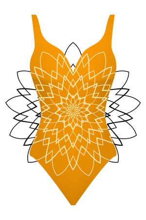 Design swimsuit with mandala ornament. fashion vector illustration. orange color.のイラスト素材