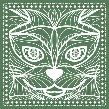 Pattern print for fabric, cat's face vector illustration for print bandana, shawl and carpet.のイラスト素材