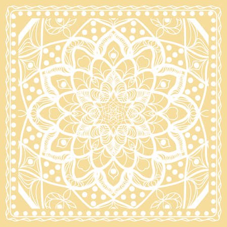 Pattern Print for Fabric. Pattern of Mandala with Border. Vector illustration. Golden color. For Print Bandanna, Shawl, Carpetのイラスト素材