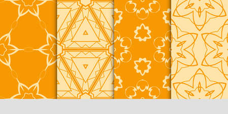 Set Of Geometric Pattern in floral and geometric style. ethnic ornament. vector illustration. for modern interior design, fashion textile print, wallpaper, decor panel. orange colorのイラスト素材