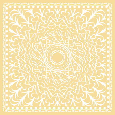 Pattern Print for Fabric. Pattern of Mandala with Border. Vector illustration. Golden color. For Print Bandana, Shawl, Carpetのイラスト素材
