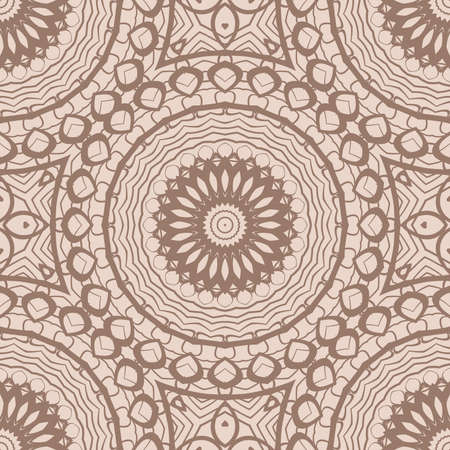 Vector seamless pattern with mandala floral elements. beige colorのイラスト素材