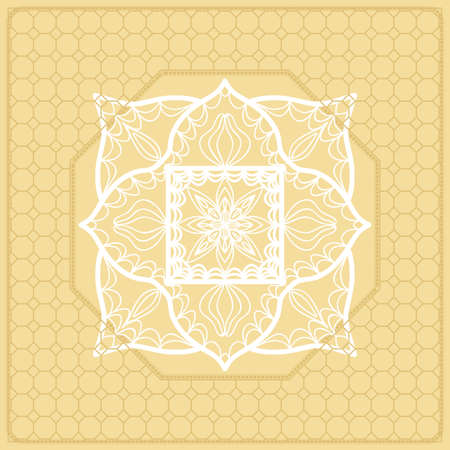 Template print for fabric, pattern of mandala with border vector illustration. Golden color for print of bandana, nashnoy shawl, carpet.のイラスト素材
