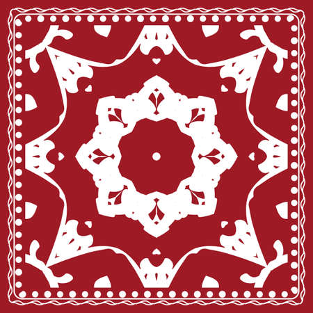 Floral paisley medallion ornamental rug. Ethnic mandala frame. Vintage flower tile. Fabric, greeting card, coloring book, phone case print. Vector illustration. Red color.のイラスト素材