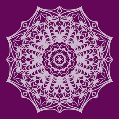 Purple color round ethnic lacy mandala pattern.のイラスト素材