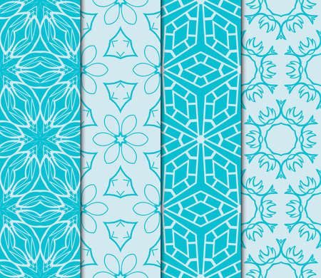 set of decorative fashion ornament. Seamless vector illustration. Floral style. For interior design, fabric print, page fill, wallpaper, textile. blue colorのイラスト素材