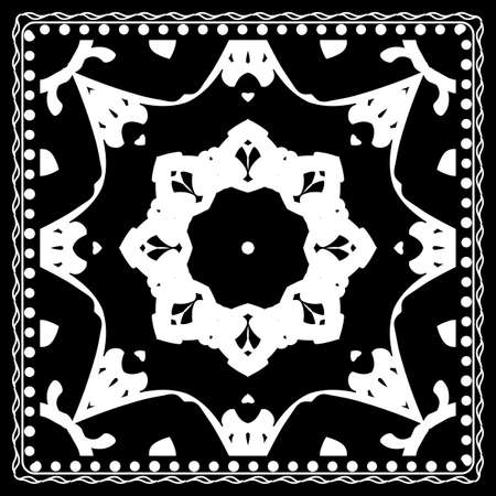 Fashion design Black and white Paisley Bandana Print with Mandala floral pattern. Vector illustration.のイラスト素材