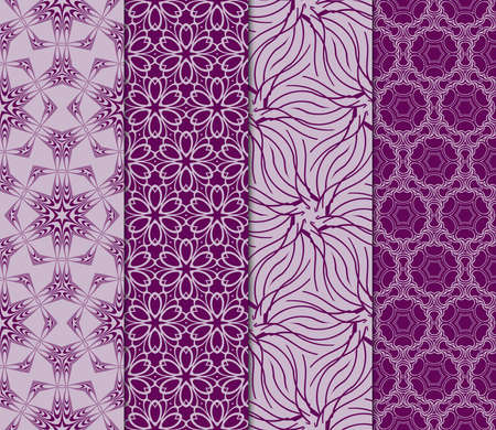 set of creative pattern in floral lace style. Ethnic ornament. Vector illustration. For modern interior design, fashion textile print, wallpaper, decor panel. purple colorのイラスト素材