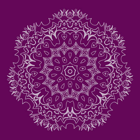 Purple color Round Ethnic Pattern. Mandala Ornament. Lacy flower Snowflake. Vector illustrationのイラスト素材