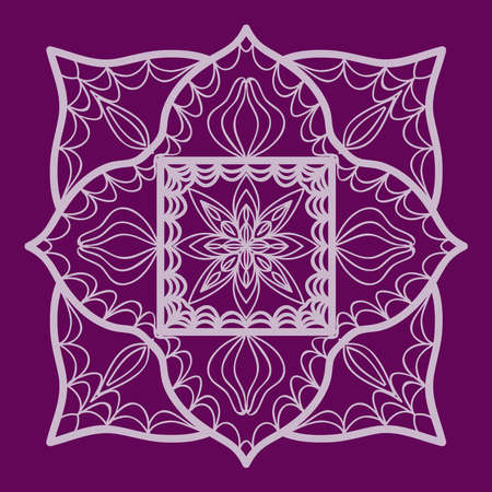 Purple color Round Ethnic Pattern. Mandala Ornament. Lacy flower Snowflake. Vector illustrationのイラスト素材