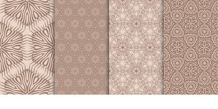 Set of 4 geometric patterns with elements of floral design. Fashion vector illustration. Seamless patternのイラスト素材