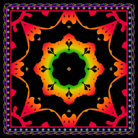 Fabric print for scarf with colored floral ornament. vector illustration.