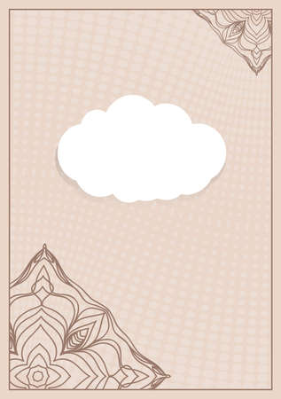 Template for Greeting Card. Beige Color. Design Invitation with Cloud, Floral pattern. Vector illustrationのイラスト素材