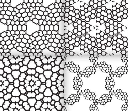 Set 4 seamless pattern. Black and white illustration. Abstract floral pattern. geometry design. Vector. For the design, printing, interior design.のイラスト素材