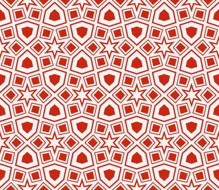 Complex geometric ornament sophisticated geometric pattern based on repetitive simple forms. Vector illustration for interior design, backgrounds, card and textile industry in red coloring.のイラスト素材