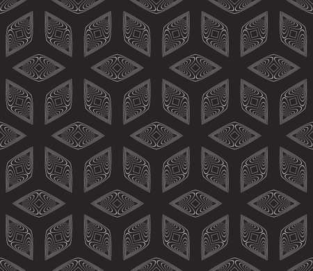 Virtual 3d cube. Seamless vector pattern interior decoration, wallpaper, presentation, pattern fills and fashion design in black and white color.のイラスト素材