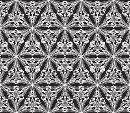 Complex geometric ornament. Sophisticated geometric pattern based on repetitive simple forms. Vector illustration for interior design, backgrounds, card, textile industry in black and white coloring.のイラスト素材
