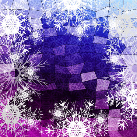 Blue gradient Christmas background with white snowflakes on polygonal pattern, vector illustration. Merry Christmas and Happy New Year theme. For greeting card, presentation, design.のイラスト素材