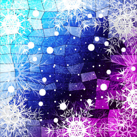 Blue gradient christmas background with white snowflakes on polygonal pattern illustration.のイラスト素材