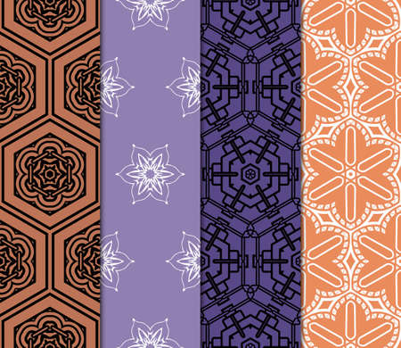 set of 4 Vector seamless pattern with geometric, floral style background. for printing on fabric,...