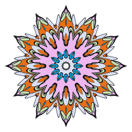 Floral Geometric Pattern with hand-drawing Mandala. Vector super illustration. For fabric, textile, bandana, scarg, printのイラスト素材