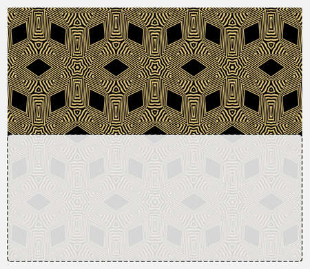 invitation template. gold geometric pattern on a black background. space for text. vector illustration. For design, wallpaper.のイラスト素材