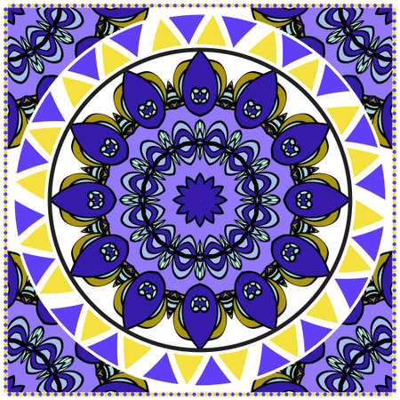 Design for square fashion print. For pocket, shawl, textile, bandanna. Mandala floral pattern. Vector illustration.のイラスト素材