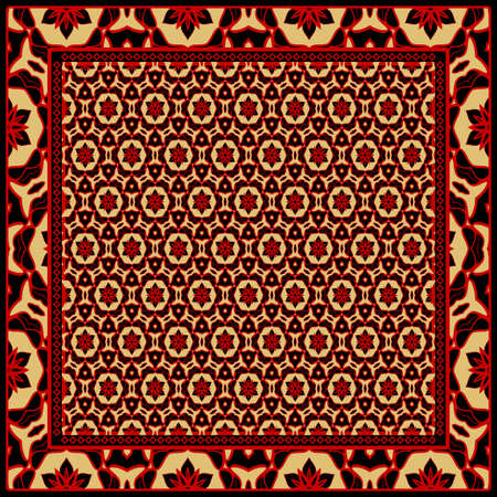 Design print for kerchief. The pattern of geometric floral ornament. Vector illustration. The idea for design prints for neck scarves, carpets, bandanas.のイラスト素材