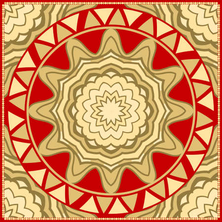 Traditional ornamental floral mandala pattern. For design of carpet, shawl, pillow, cushion. Vector illustration.のイラスト素材