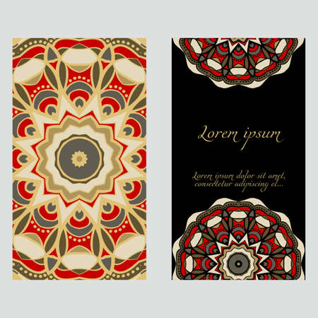 The front and rear side. mandala design elements. Wedding invitation, thank you card, save card, baby shower. Vector illustrationのイラスト素材