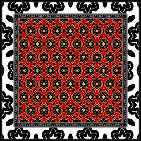 Decorative ornament with geometric decoration. symmetric pattern . For print Bandanna, shawl, tablecloth, fabric fashion, scarf, design.のイラスト素材