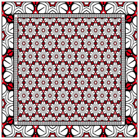 Design for square fashion print. For pocket, shawl, textile, bandanna. Geometric floral pattern. Vector illustrationのイラスト素材
