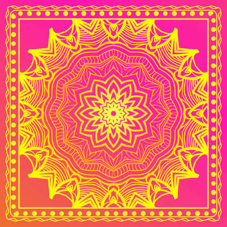 Traditional ornamental floral mandala pattern. For design of carpet, shawl, pillow, cushion. Vector illustration.のイラスト素材