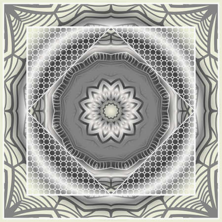 Template Print for Fabric. Pattern of floral geometric ornament with Border. illustration. Seamless. For Print Bandana, Shawl, Carpet.のイラスト素材